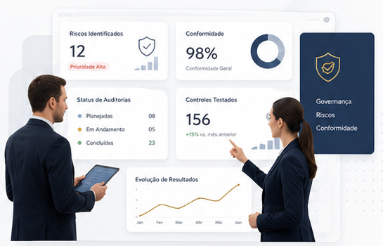 Consultores ValiCorp analisando riscos, conformidade e controles